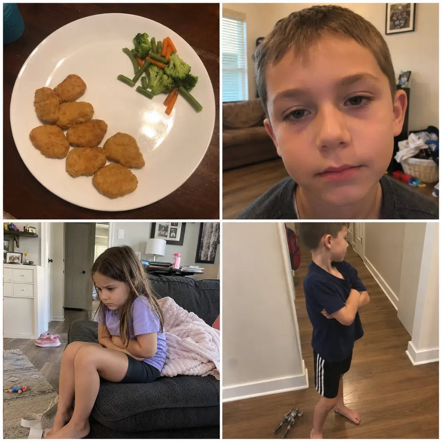 A child showing signs of discomfort at home