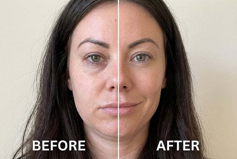 Before and after comparison of a woman's face with 'Before' on the left and 'After' on the right (labels baked into the image)